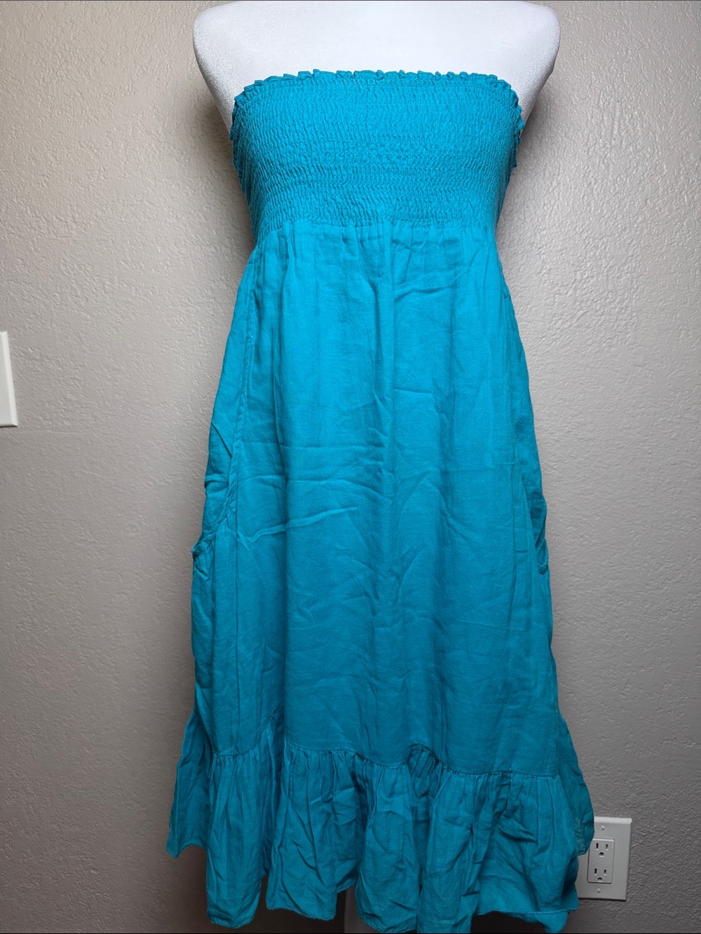 Mossimo Supply Co. Strapless Smocked Ruffle-Hem Dress in Teal Blue